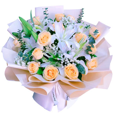 丹东16朵香槟玫瑰2支百合，爱的温暖和幸福