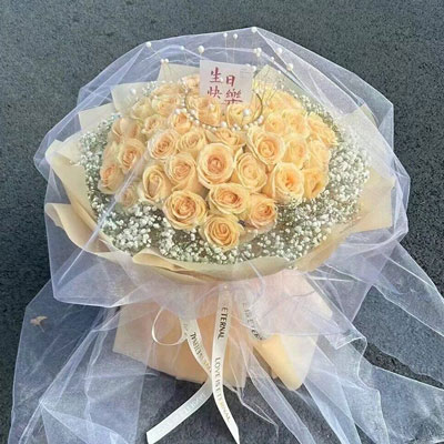 丹东52朵香槟玫瑰满天星，你就是我的全部
