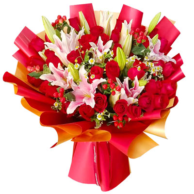 丹东33朵红玫瑰百合，心灵的火花