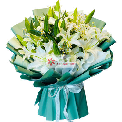 丹东8支白色多头百合洋甘菊，如潮的思念