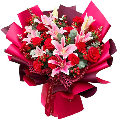 丹东6朵红玫瑰康乃馨百合,真正的幸福