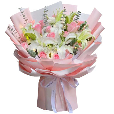 丹东16朵粉玫瑰百合，感情稳定坚固