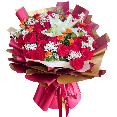 丹东33朵红玫瑰百合，爱如同花般绽放